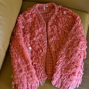 Pilcro Fuzzy Salmon Pink Knitwear with Fun Accents